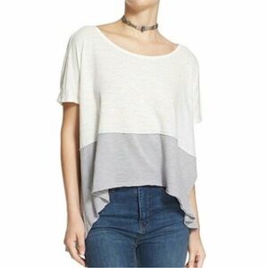 Free People Midnight Colorblock Tee | White & Gray | Size Medium | Boho Top